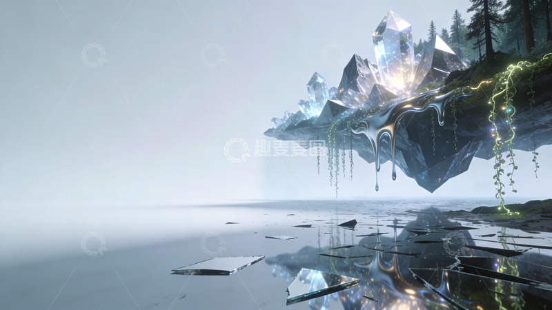 高清大图下载【趣麦麦图】奇幻悬浮山脉数字绘画