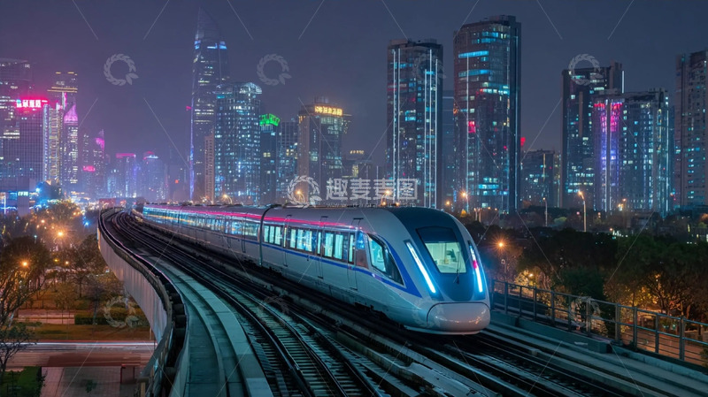 高清大图下载【趣麦麦图】赛博楼宇中的蓝调光流