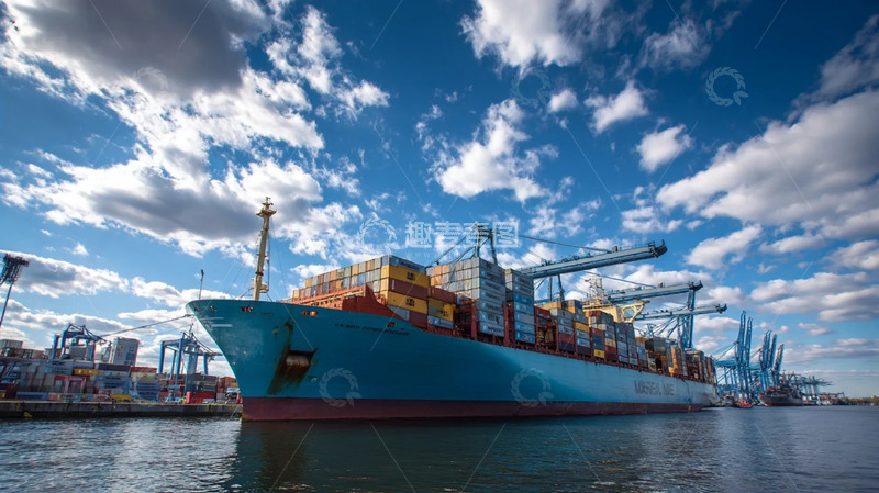 高清大图下载【趣麦麦图】晴空碧海间的航运巨轮