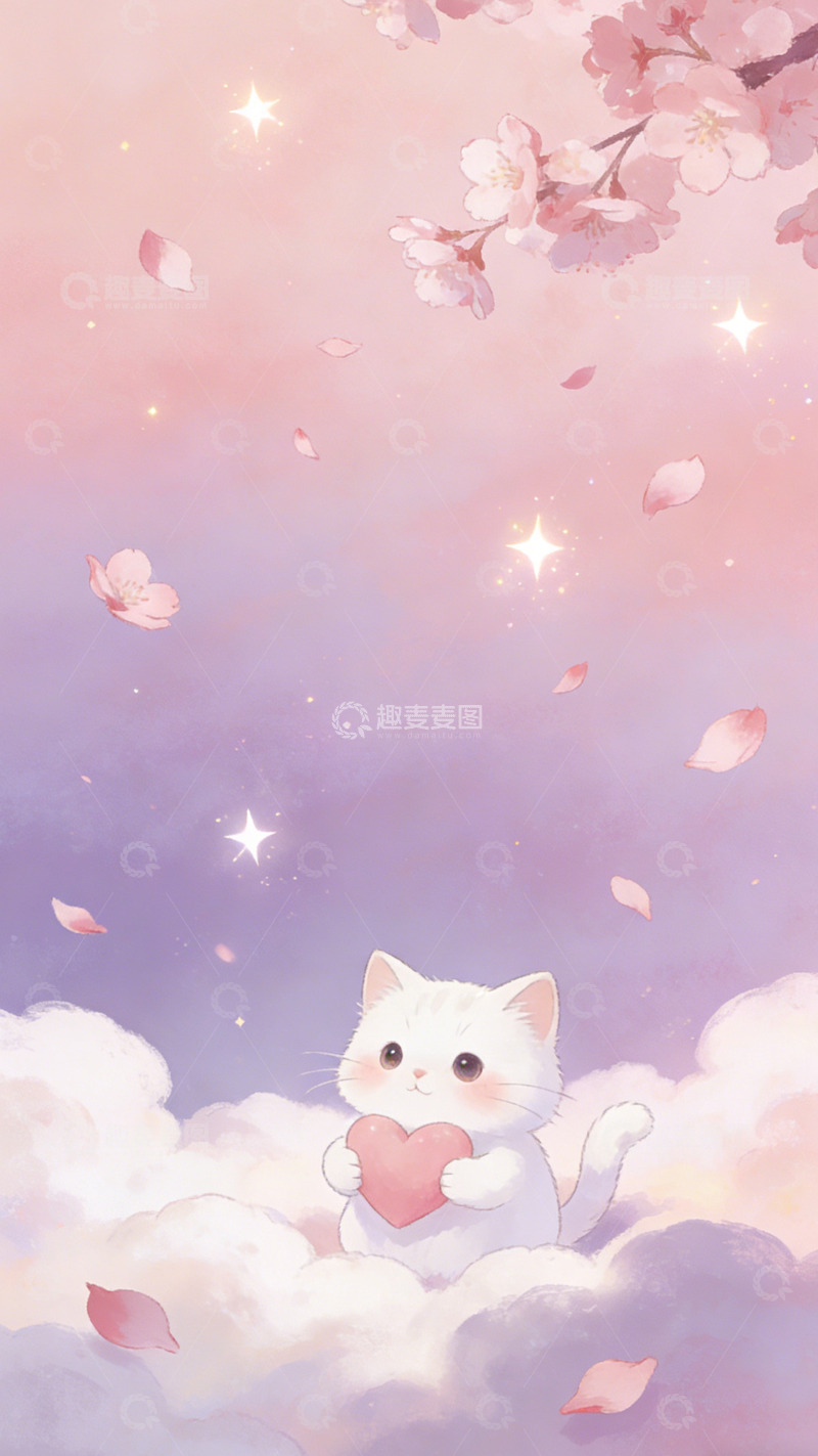 高清大图下载【趣麦麦图】梦幻猫咪樱花壁纸