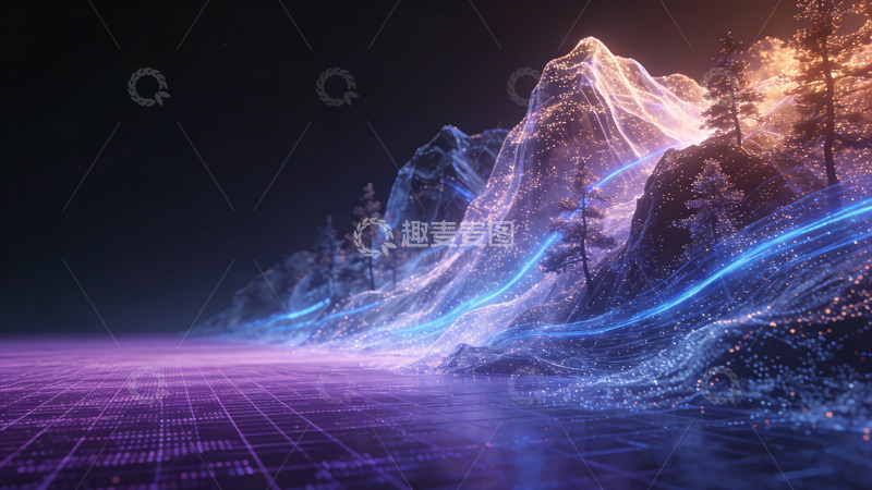 高清大图下载【趣麦麦图】数字科技山脉景观创意图