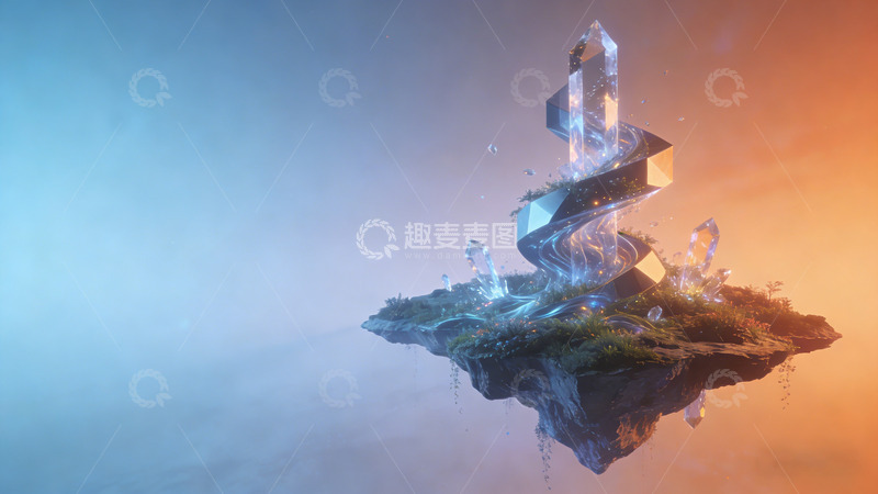 高清大图下载【趣麦麦图】梦幻水晶岛艺术插画