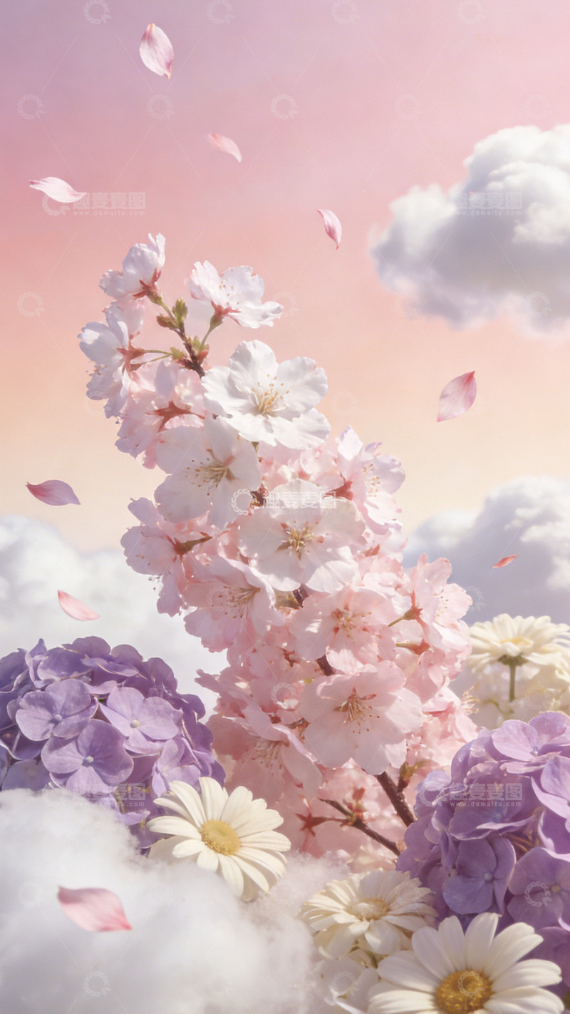 高清大图下载【趣麦麦图】梦幻花海樱花云朵风景