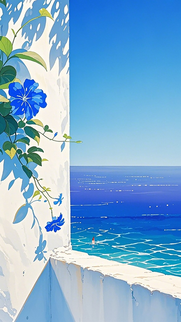海墙花景插画