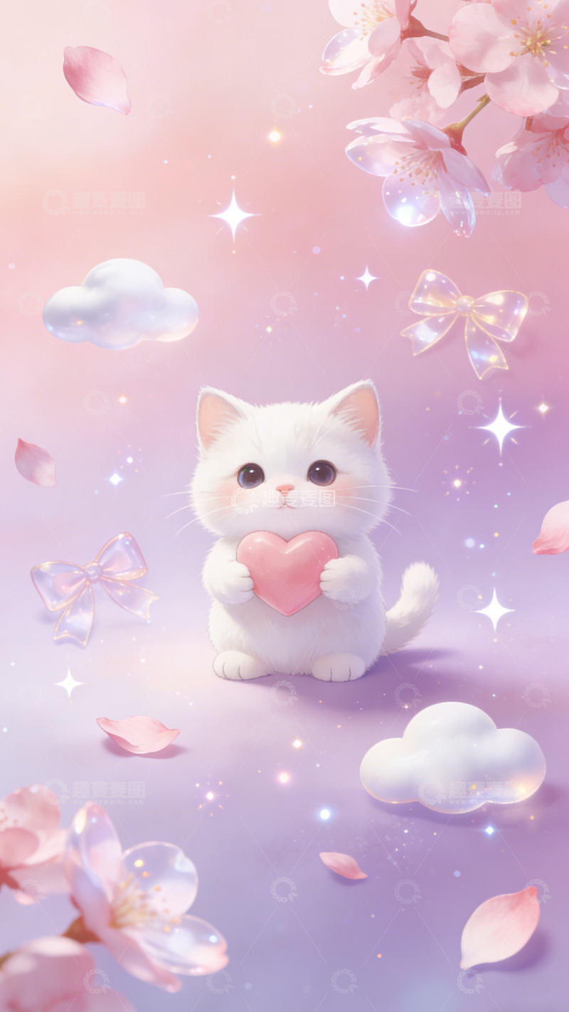 高清大图下载【趣麦麦图】梦幻卡通猫咪樱花插画