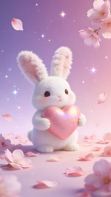 梦幻兔兔樱花爱心插画