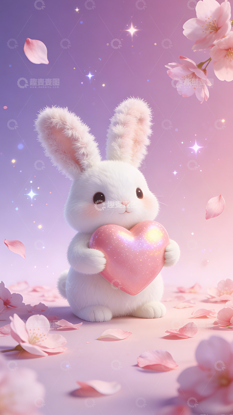 高清大图下载【趣麦麦图】梦幻兔兔樱花爱心插画