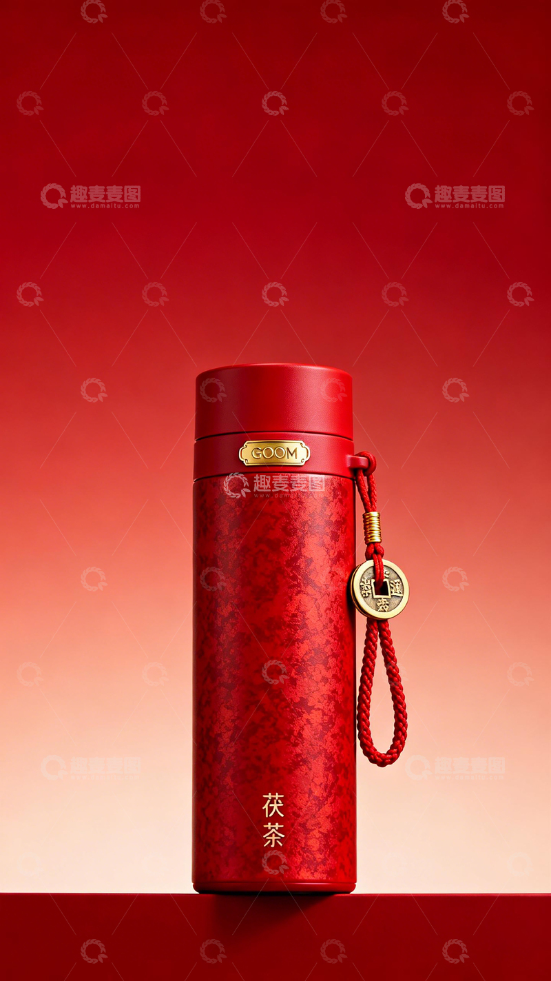 高清大图下载【趣麦麦图】红色保温杯茯茶设计素材