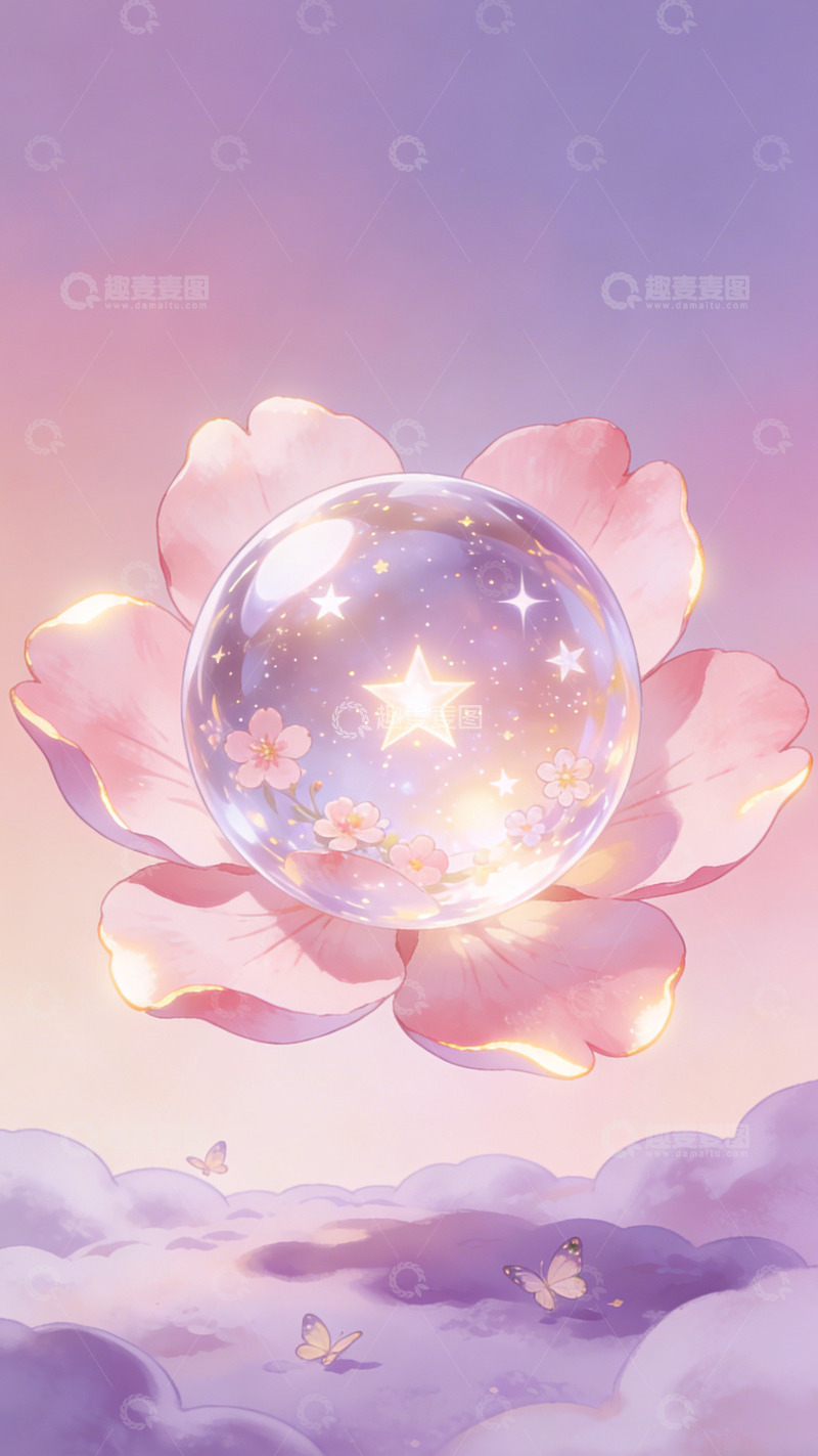 高清大图下载【趣麦麦图】梦幻莲花星空球插画