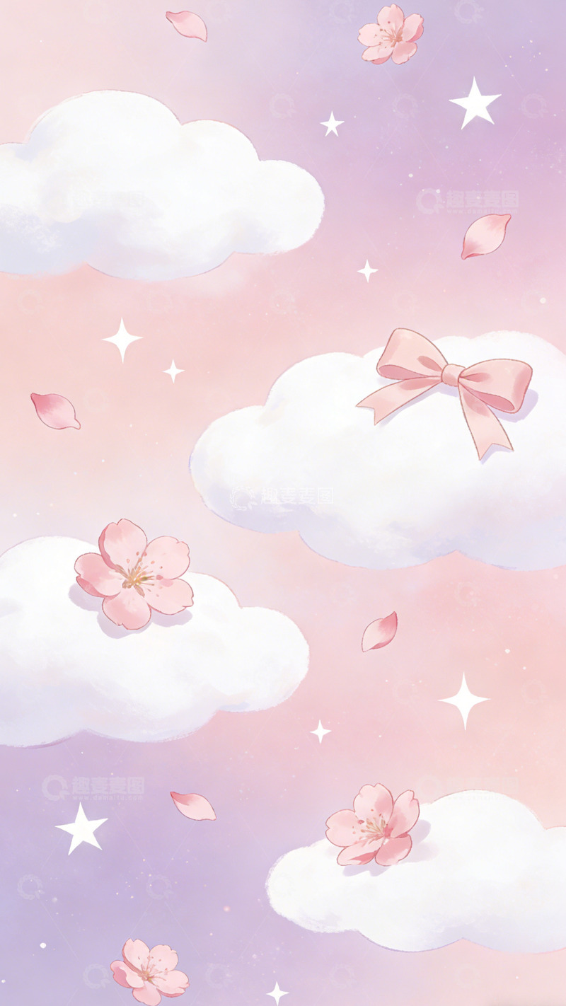 高清大图下载【趣麦麦图】梦幻樱花云彩插画