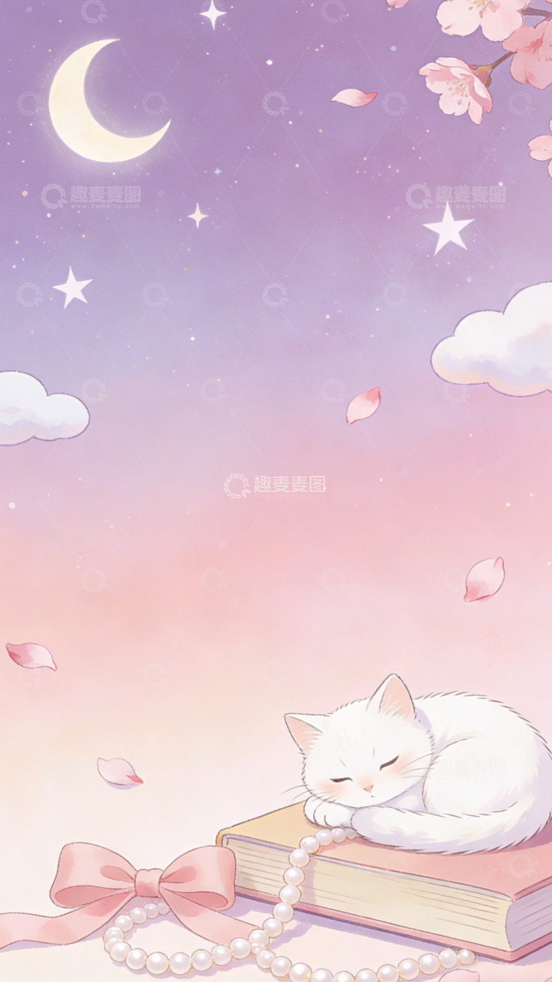 高清大图下载【趣麦麦图】梦幻猫咪书香插画