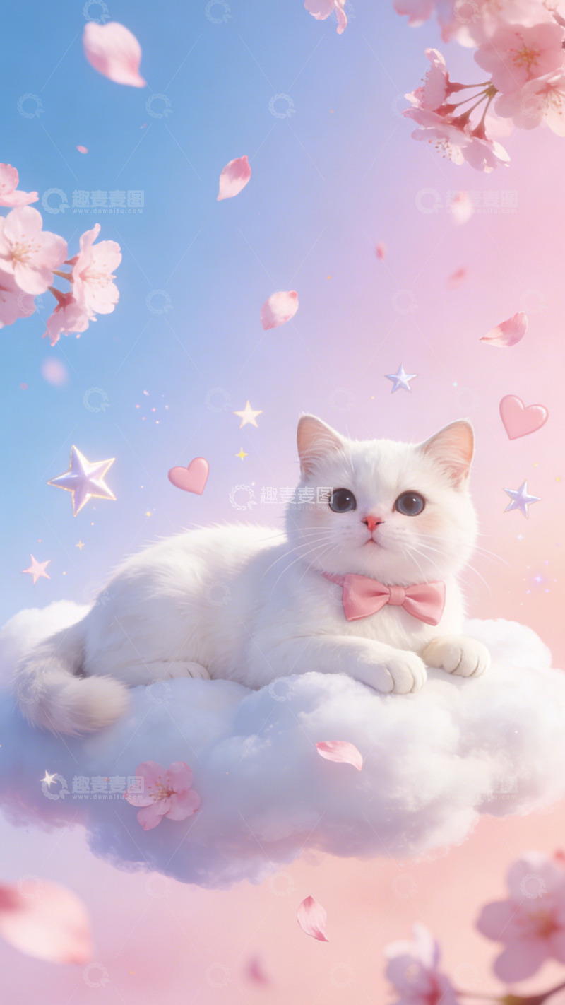 高清大图下载【趣麦麦图】梦幻樱花猫插画