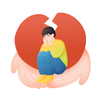 受伤心灵与温暖守护插画