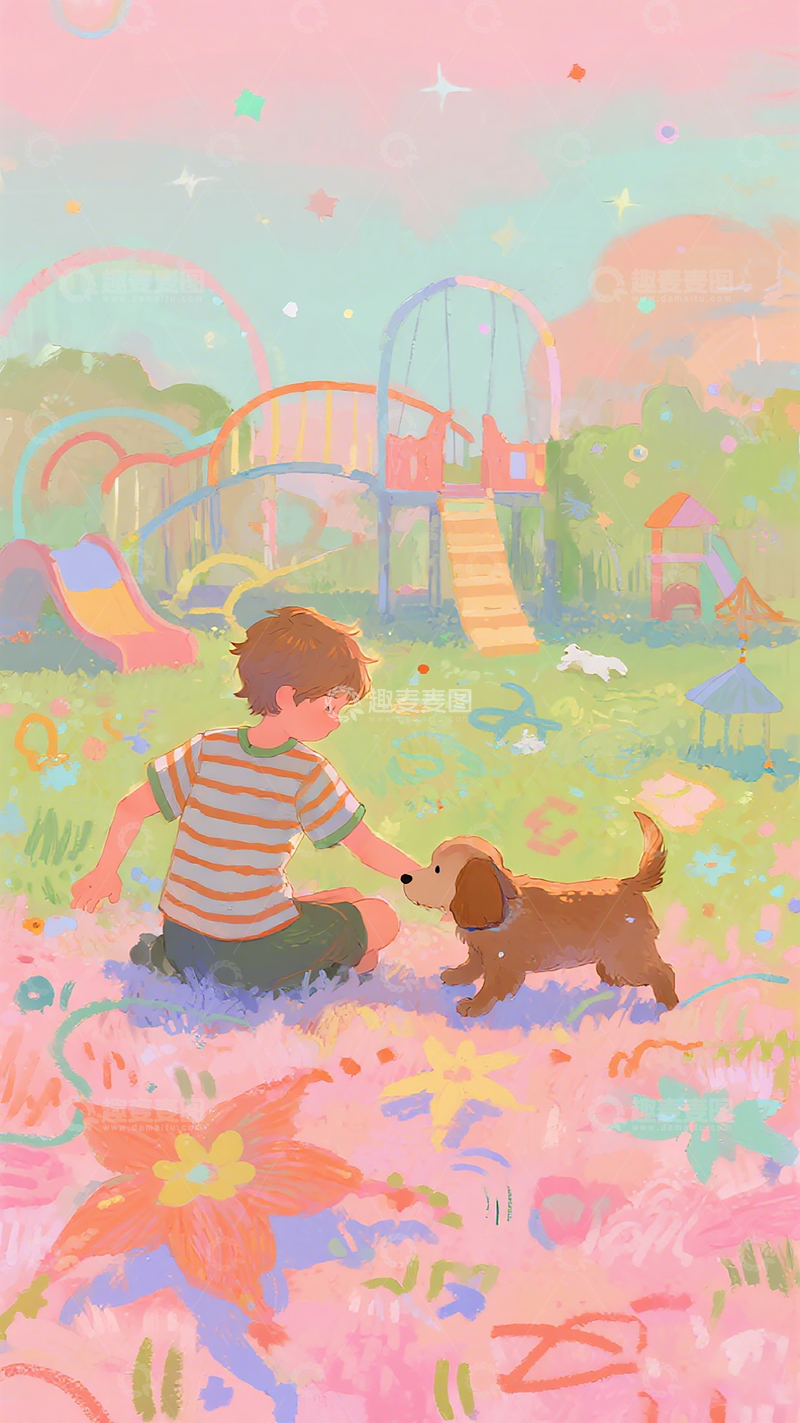 高清大图下载【趣麦麦图】童趣游乐场手绘插画