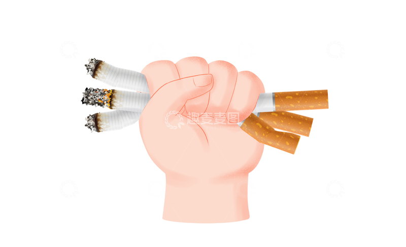源文件下载【趣麦麦图】握拳捏碎香烟的创意画面禁烟插画