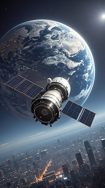 太空卫星地球城市景观科幻图