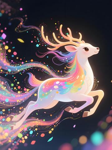 奇幻鹿彩光艺术装饰唯美插画