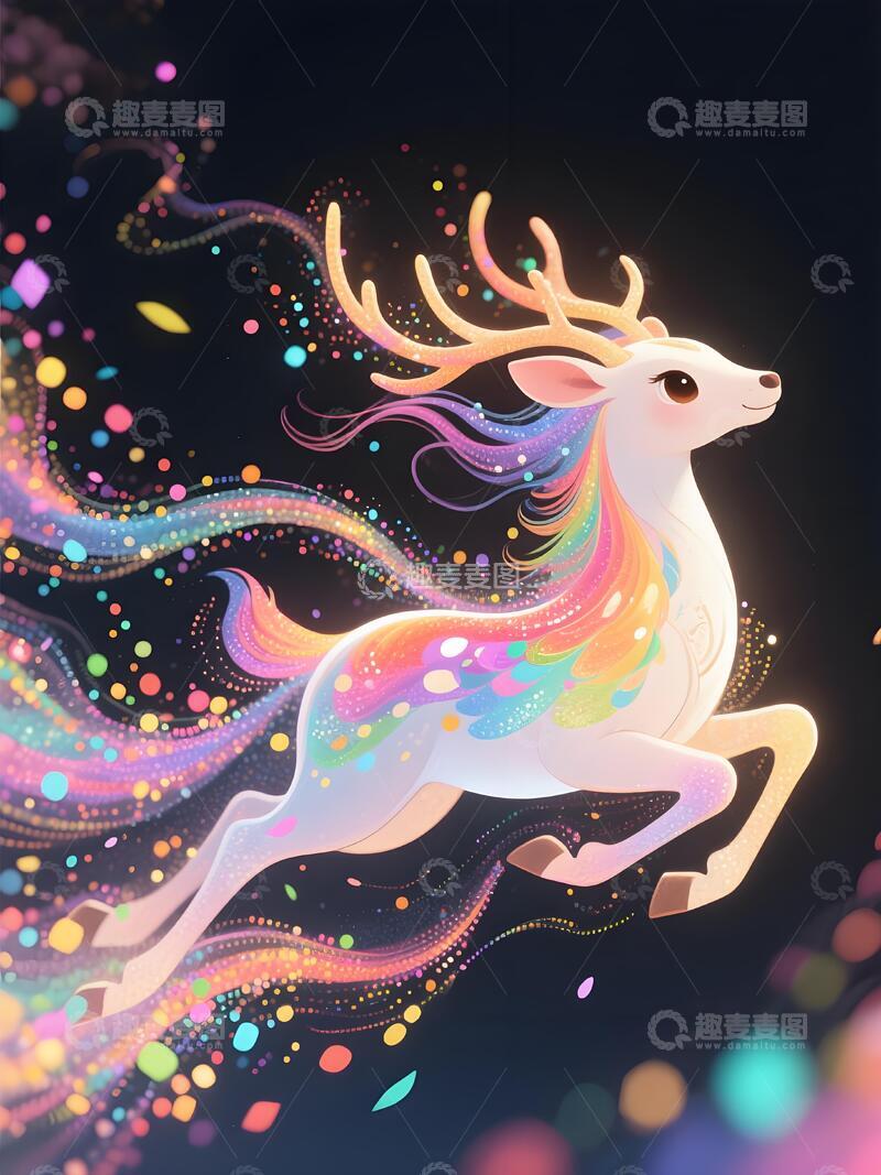 高清大图下载【趣麦麦图】奇幻鹿彩光艺术装饰唯美插画