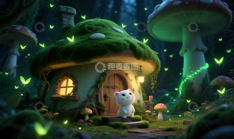 高清大图下载【趣麦麦图】梦幻森林精灵屋唯美治愈插画