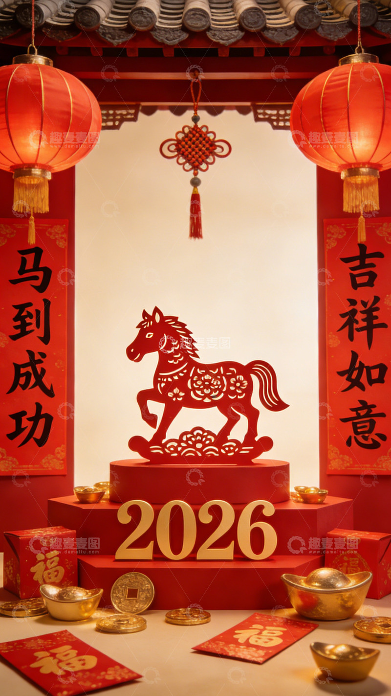 高清大图下载【趣麦麦图】2026春节马年装饰场景