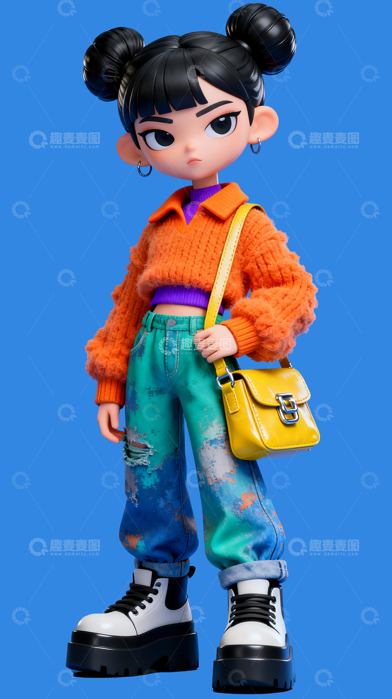 源文件下载【趣麦麦图】中国娃娃头潮流女孩15