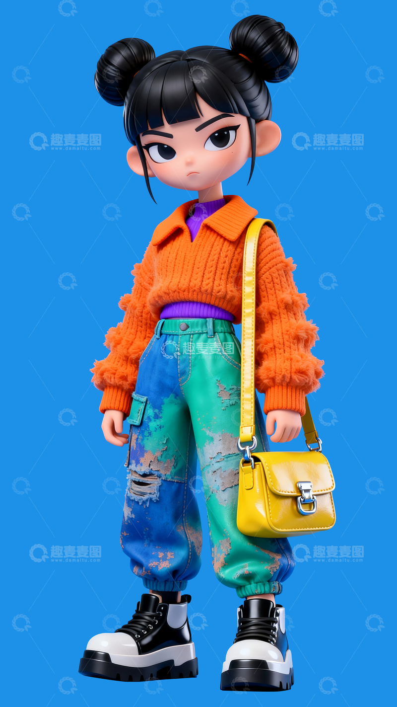 源文件下载【趣麦麦图】中国娃娃头潮流女孩13