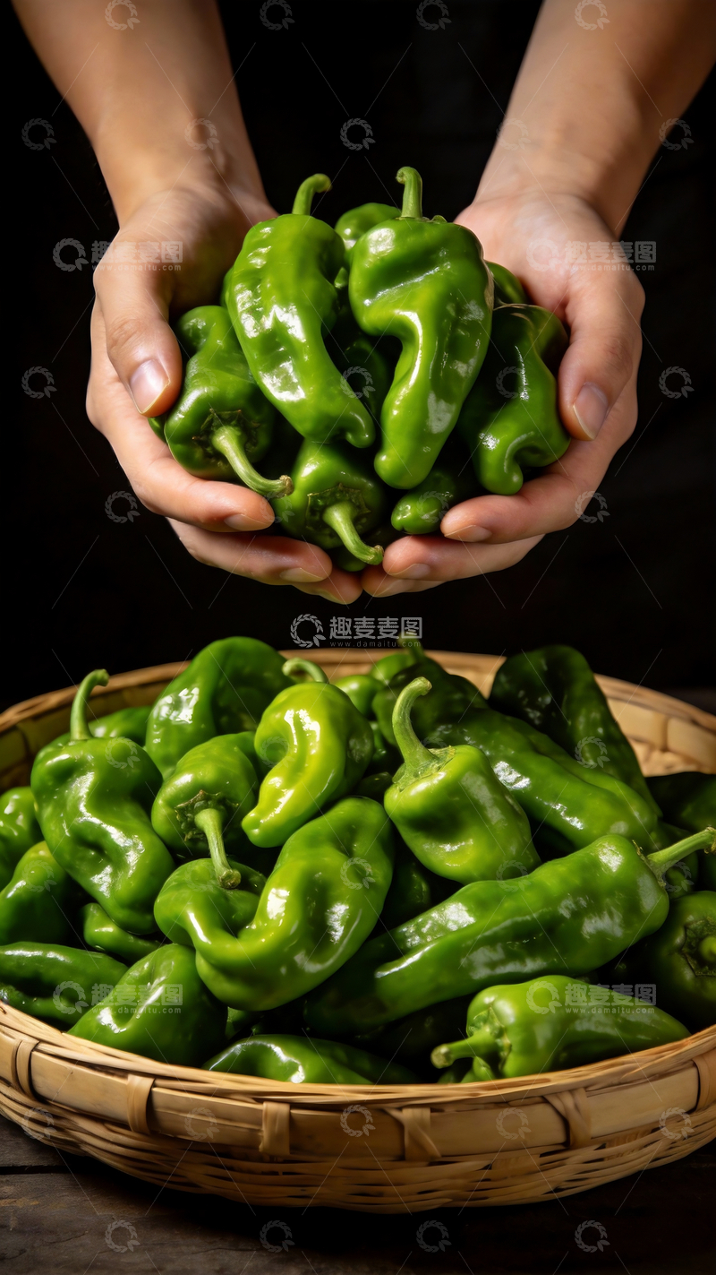 源文件下载【趣麦麦图】-簸箕里的青皮辣椒1