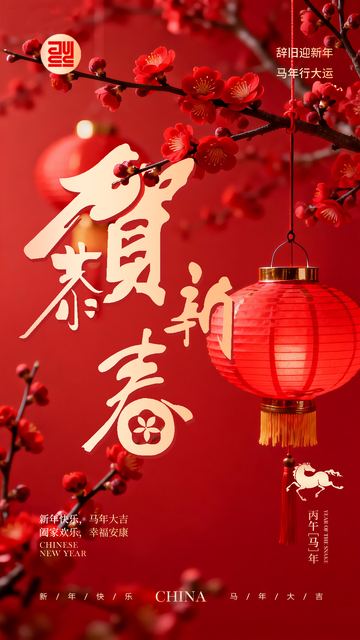 新春贺岁红灯梅香