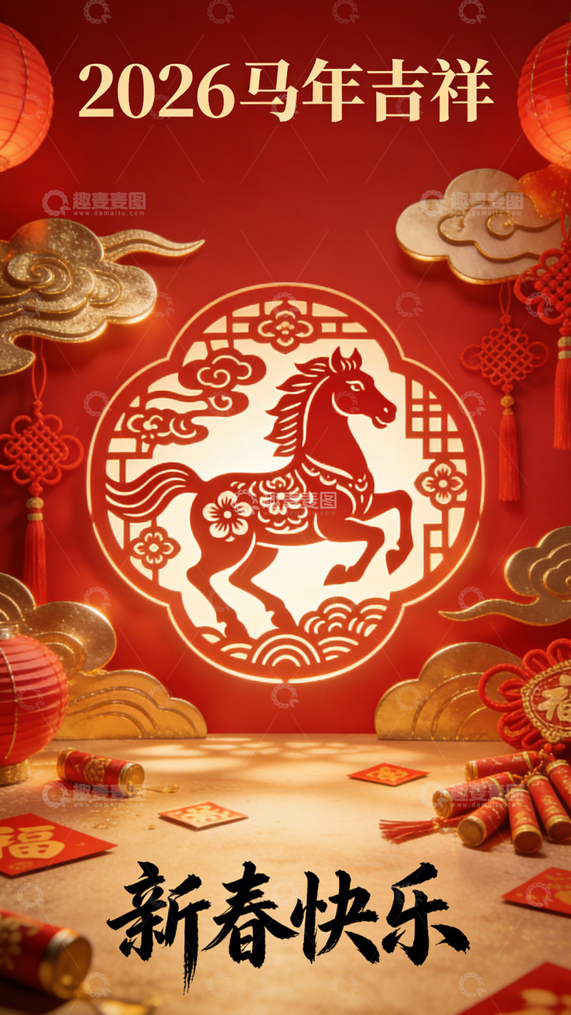 高清大图下载【趣麦麦图】2026马年新春祝福图片