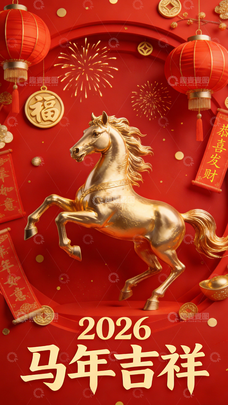 高清大图下载【趣麦麦图】马年吉祥庆祝海报设计