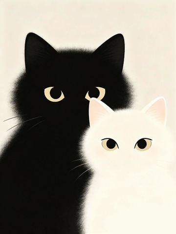 卡通黑猫白猫插画