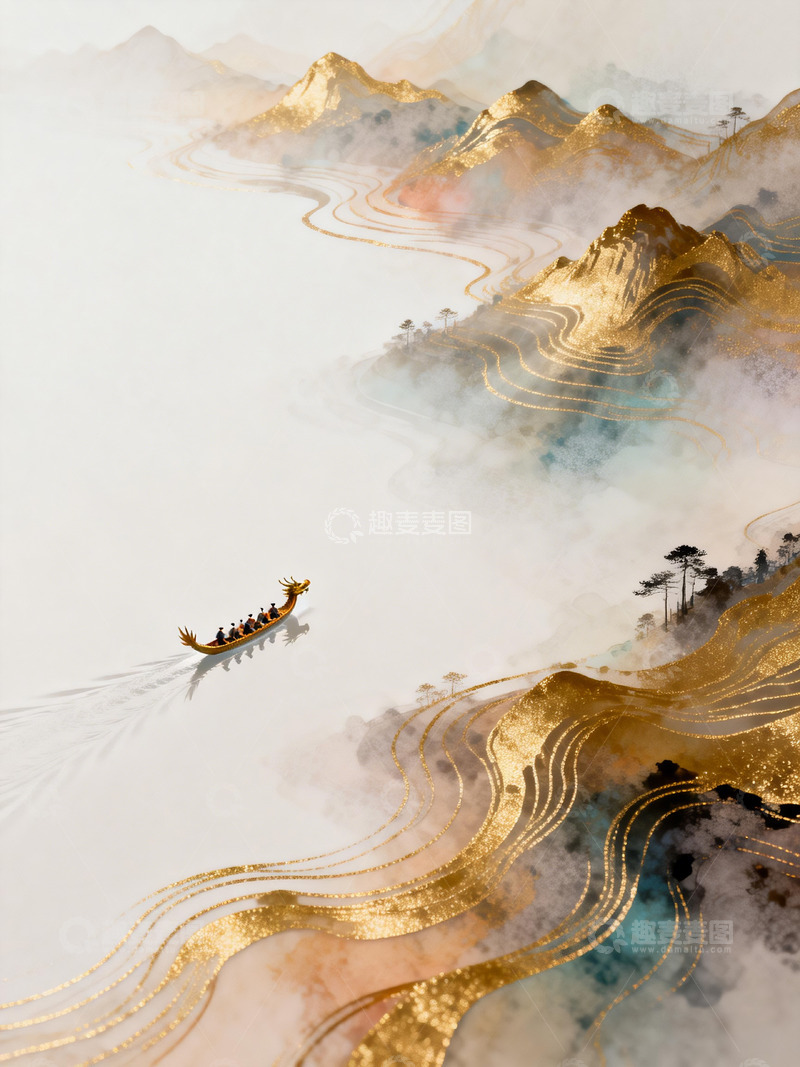 高清大图下载【趣麦麦图】金色山水意境图