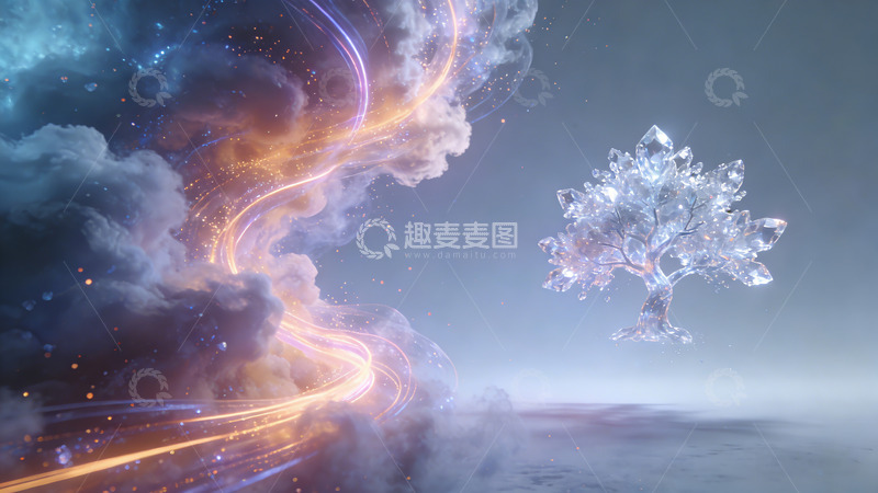 高清大图下载【趣麦麦图】梦幻水晶树云彩艺术插画