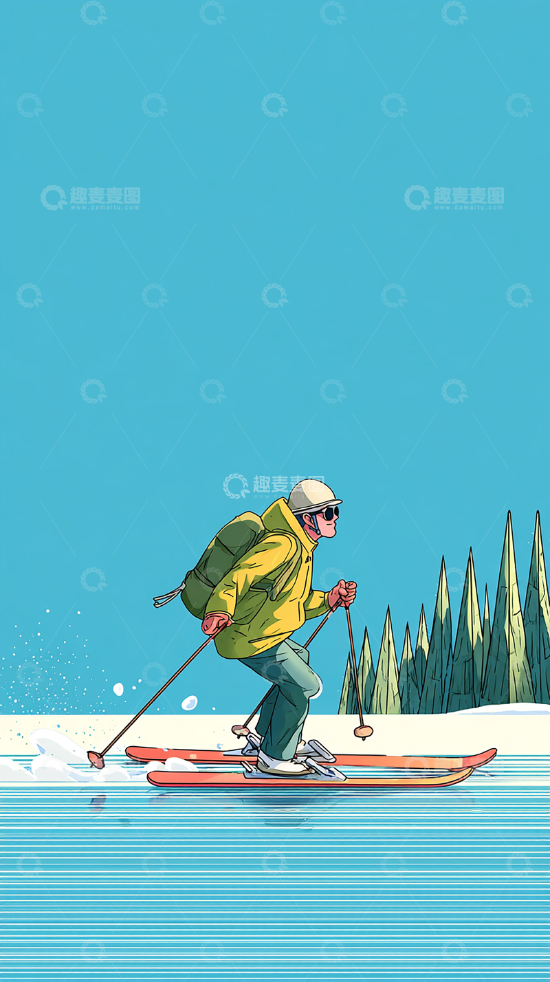 高清大图下载【趣麦麦图】雪地滑雪者酷炫瞬间