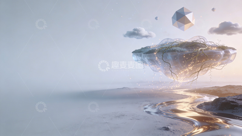 高清大图下载【趣麦麦图】奇幻悬浮岛数字艺术