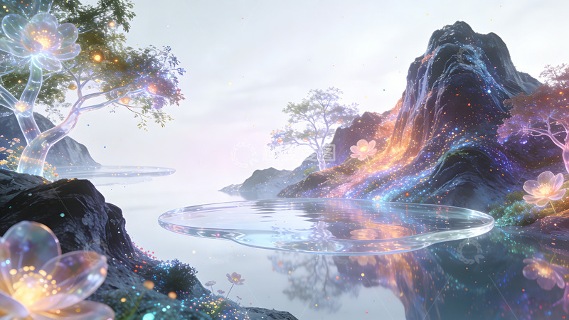 高清大图下载【趣麦麦图】梦幻山水仙境插画