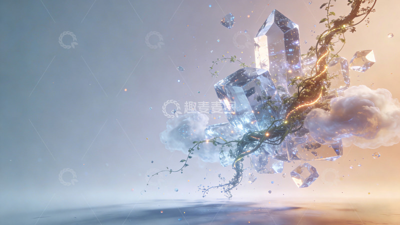 高清大图下载【趣麦麦图】魔幻水晶爆炸场景3D渲染图