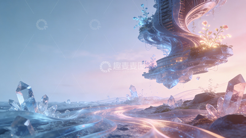 高清大图下载【趣麦麦图】未来科幻水晶建筑场景