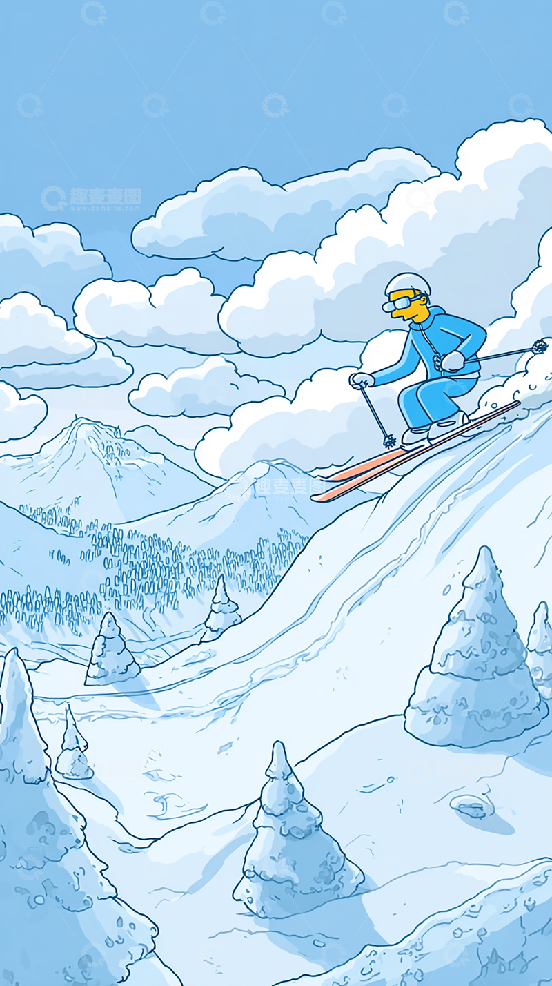 高清大图下载【趣麦麦图】冰雪世界中的滑雪勇士