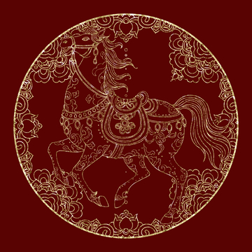 2026年马年传统金色骏马图案装饰设计