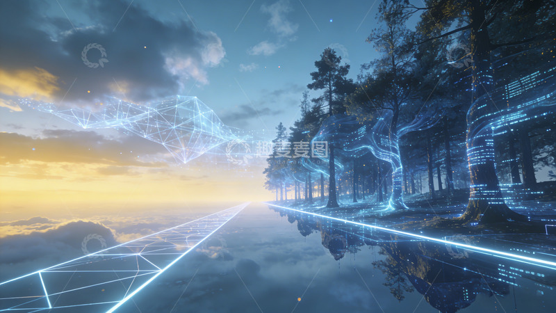 高清大图下载【趣麦麦图】未来科技森林晨曦场景