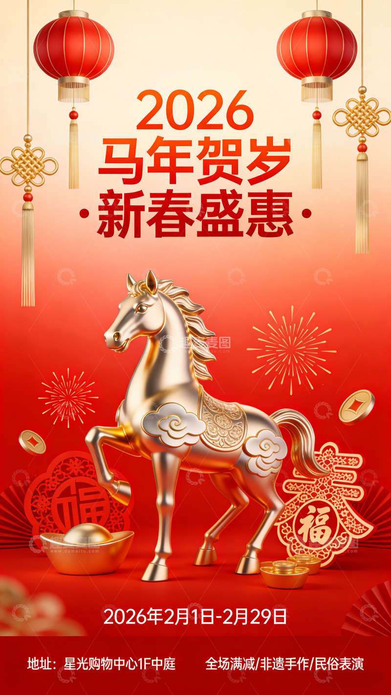 高清大图下载【趣麦麦图】马年新春贺岁海报设计