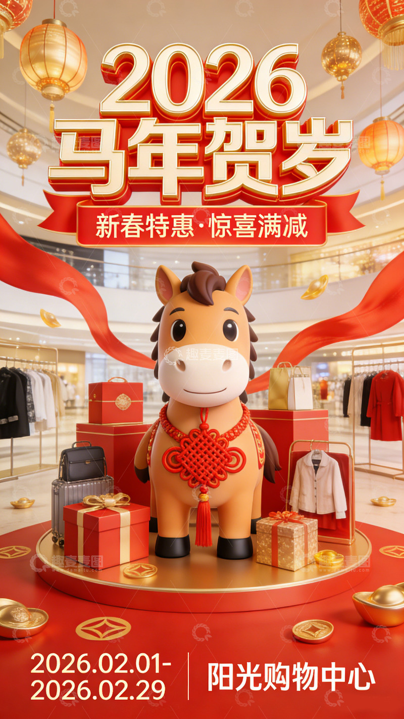 高清大图下载【趣麦麦图】2026马年贺岁新春特惠海报