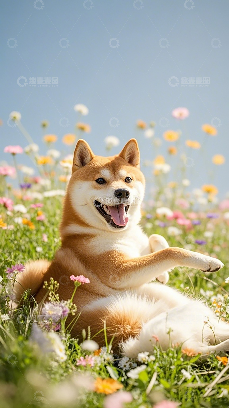 高清大图下载【趣麦麦图】花海中柴犬欢乐时光