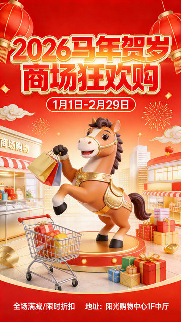 马年贺岁狂欢购宣传海报