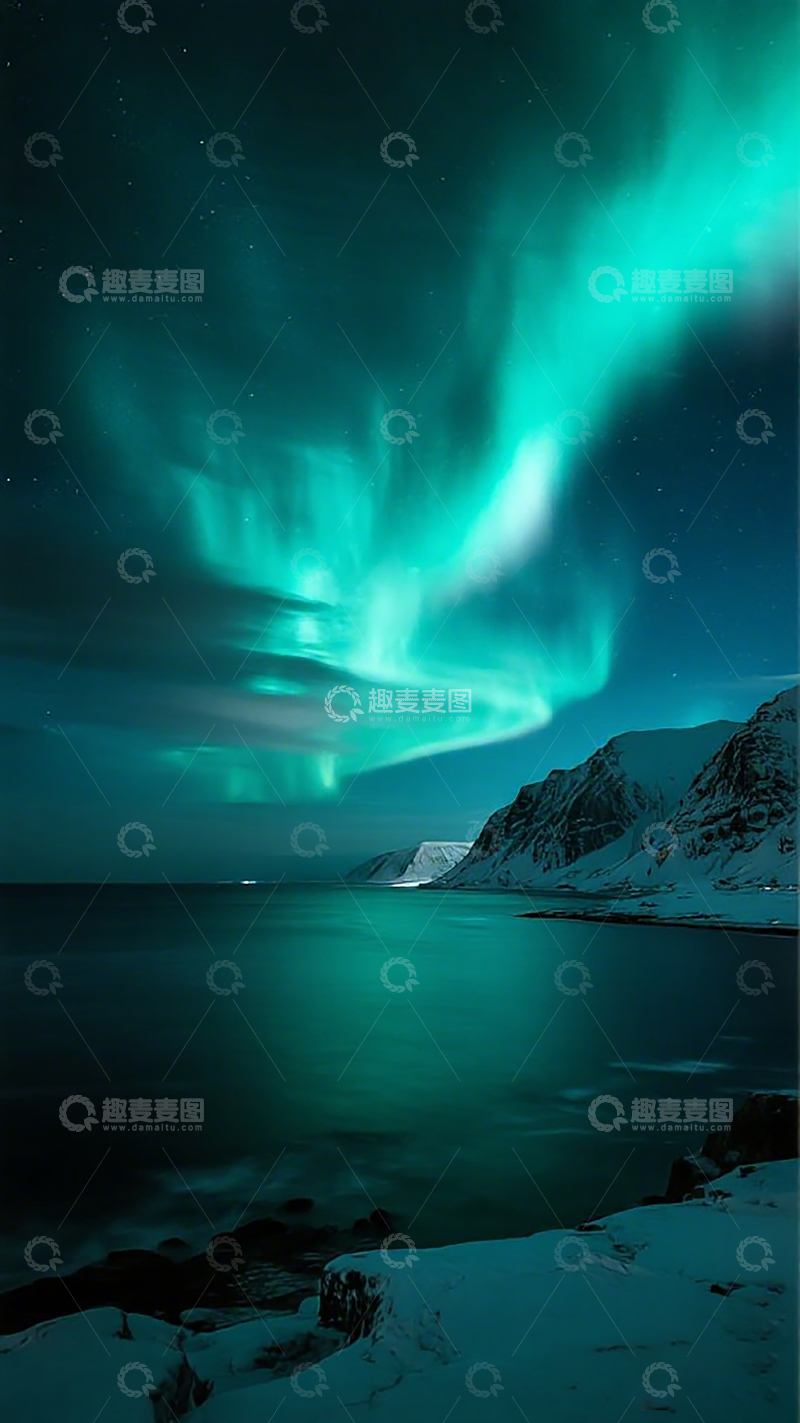 高清大图下载【趣麦麦图】极光夜空雪山海景