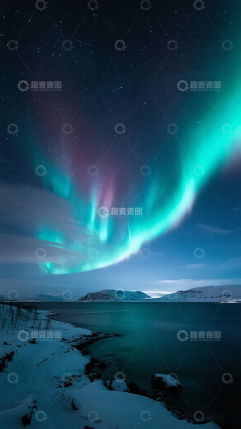 高清大图下载【趣麦麦图】极光绽放夜空雪景山水