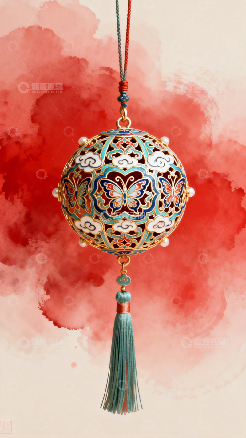 高清大图下载【趣麦麦图】水彩古风挂饰装饰图案设计