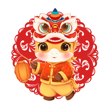 2026年卡通马年舞狮图案