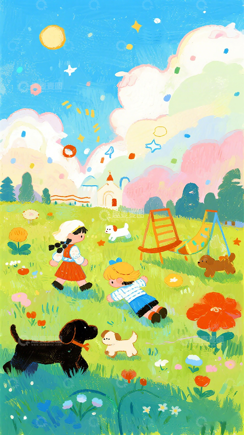 高清大图下载【趣麦麦图】童趣乐园卡通插画
